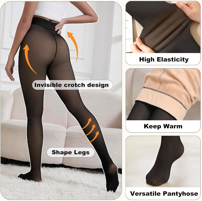 Apriddeo 2025 One-Seam Fleece Lined Tights More Warmth Fake Translucent Pantyhose High Waist Thermal Legging Women - Image 2
